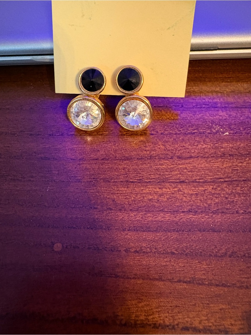 Vintage Gold Earrings with Black and Clear Stones